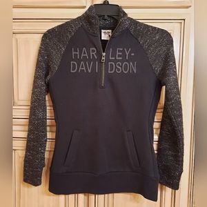 Harley Davidson Small Jacket / Sweater! Quarter Zip‎ - Black - Sweater Sleeves